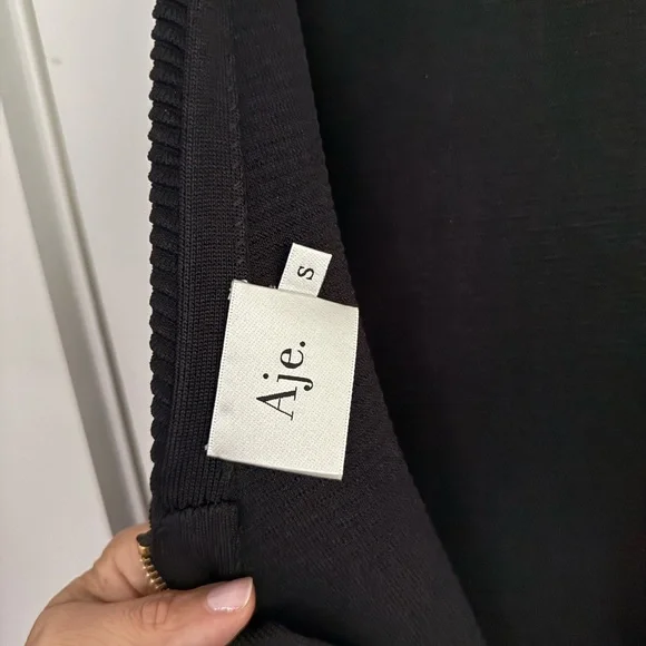 Aje Rushes Raffia Trimmed Ribbed Stretch Knit Dress Black - Picture 6 of 11